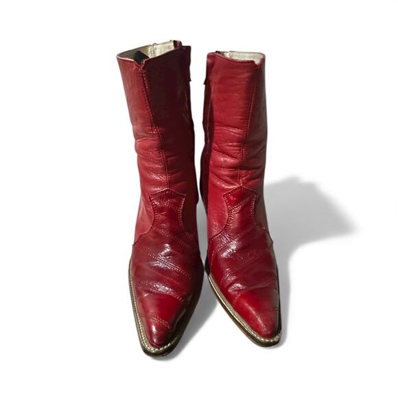 Los Altos Red Leather Women's Heeled Ankle Boots Size 23 Mex US 6 Side Zip - Picture 3 of 10